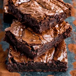 Rich and fudgy brownies on a plate with chocolate drizzle and nuts