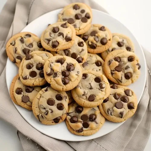 Freshly baked chocolate chip cookies on a cooling rack