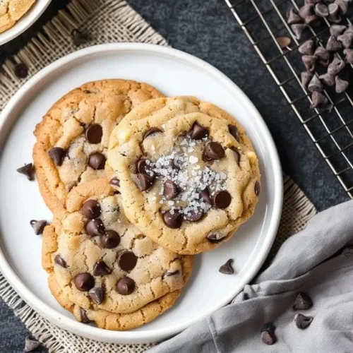 Freshly baked chocolate chip cookies on a cooling rack