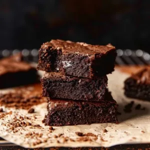 Delicious fudgy brownies with rich chocolate texture on a wooden table