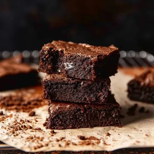Delicious fudgy brownies with rich chocolate texture on a wooden table