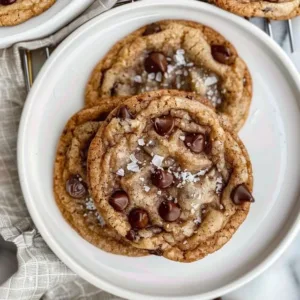 Delicious brown butter toffee cookies with a golden crispy edge and a soft center.
