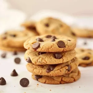 Freshly baked cake mix chocolate chip cookies cooling on a wire rack.