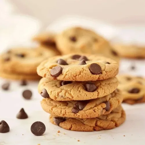 Freshly baked cake mix chocolate chip cookies cooling on a wire rack.