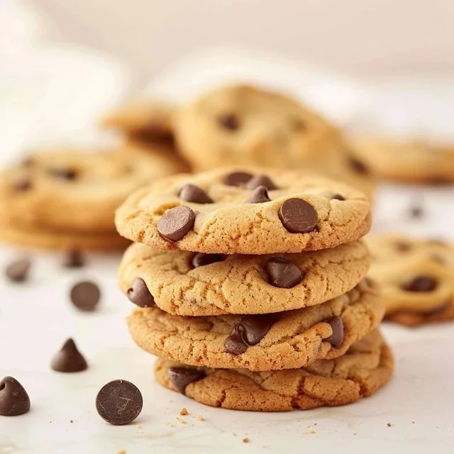 Freshly baked cake mix chocolate chip cookies cooling on a wire rack.