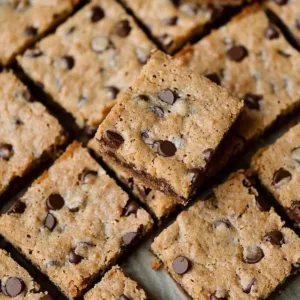 Delicious chocolate chip cookie bars on a plate