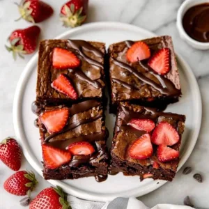 Irresistible Chocolate Strawberry Brownies Recipe 3 Delicious Chocolate Strawberry Brownies topped with fresh strawberries