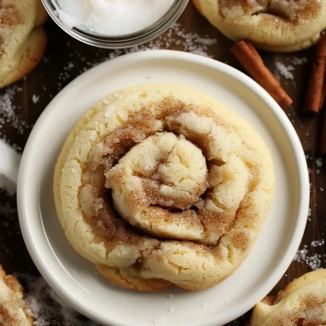 Cinnamon Roll Snickerdoodles on a rustic plate, showcasing their delicious cinnamon-sugar topping