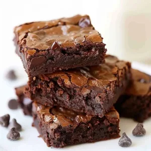 Delicious cocoa powder brownies on a plate garnished with chocolate chips