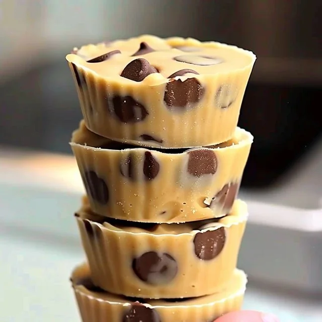 Delicious cookie dough cups topped with chocolate chips.
