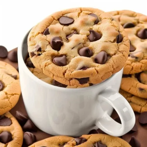 Delicious cookie in a mug, ready to enjoy straight from the microwave.