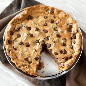 Deep Dish Chocolate Chip Cookie Pie slice with melted chocolate chips