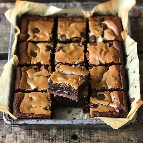 Delicious homemade Brookie Bars with layers of brownie and cookie dough