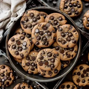 Freshly baked double chocolate chip cookies on a cooling rack