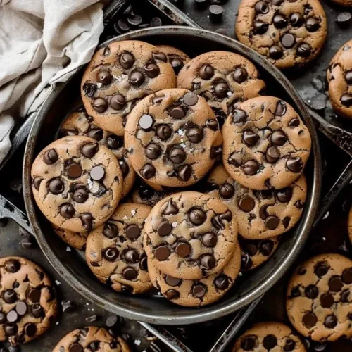 Freshly baked double chocolate chip cookies on a cooling rack