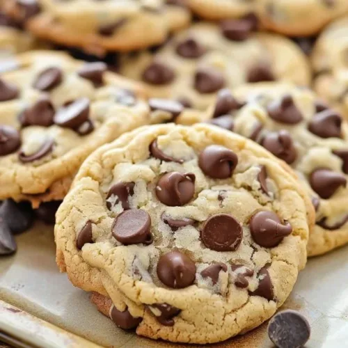 Batch of easy chocolate chip cookies fresh out of the oven