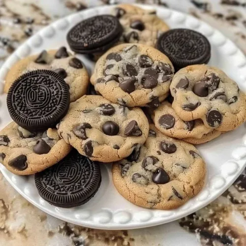 Easy Oreo chocolate chip cookies fresh from the oven.