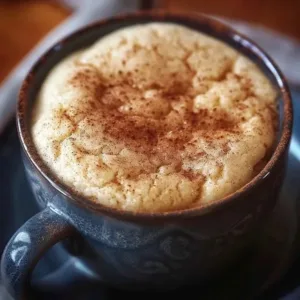 Delicious easy snickerdoodle mug cookie in a mug topped with cinnamon sugar