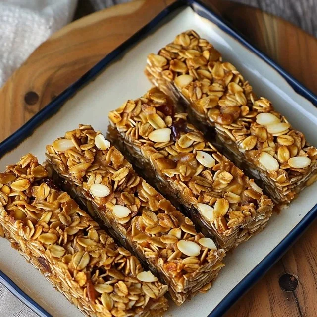 Homemade easy sourdough granola bars on a wooden table