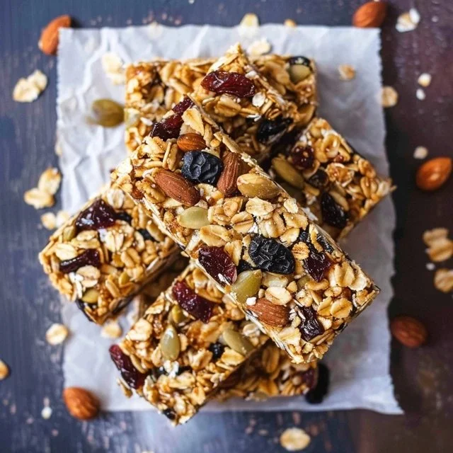 Healthy homemade granola bars with nuts and dried fruits