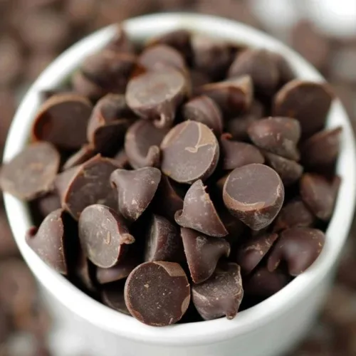 Bowl of homemade chocolate chips ready for baking