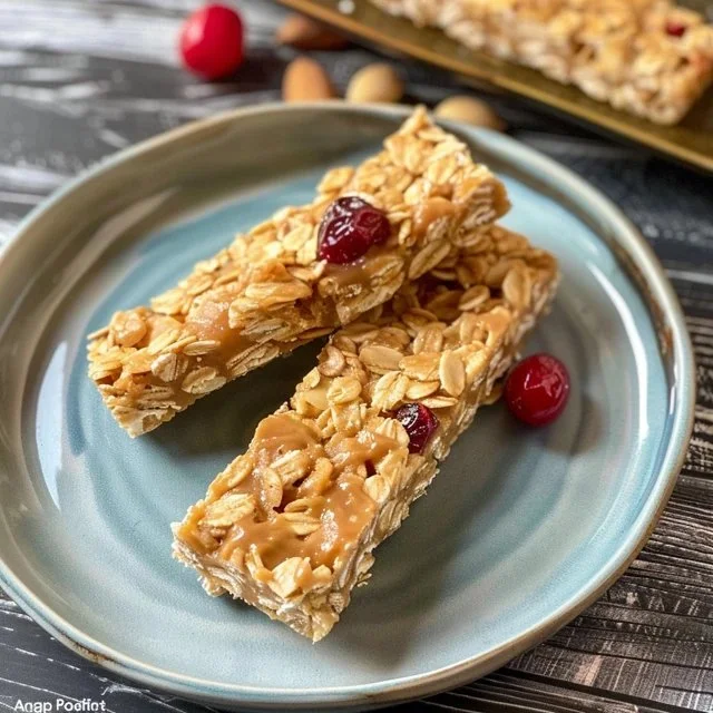 Homemade granola bars with nuts and dried fruits on a wooden table