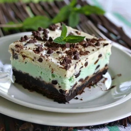 Mint Chip Brownie Ice Cream Squares dessert with mint chocolate flavors