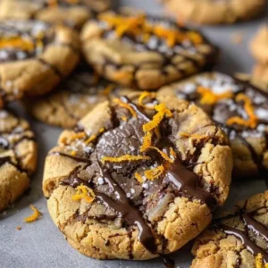 Freshly baked orange dark chocolate chunk cookies on a cooling rack.