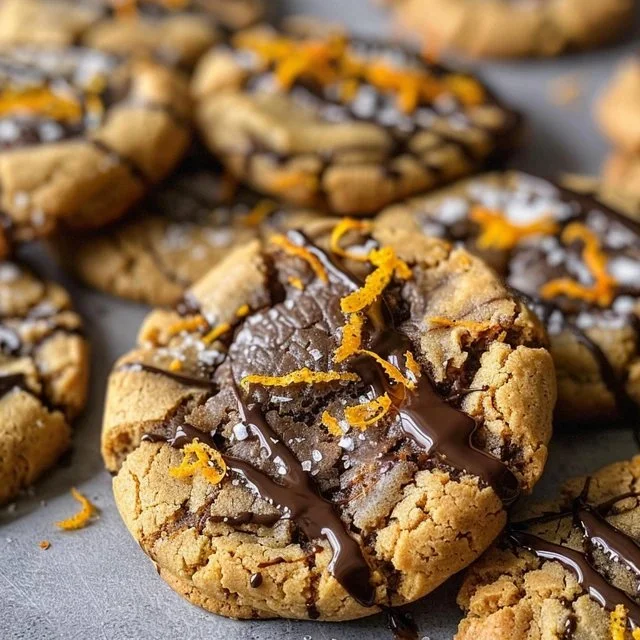 Freshly baked orange dark chocolate chunk cookies on a cooling rack.