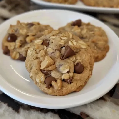 Freshly baked Peanut Butter Oatmeal Cookies on a cooling rack