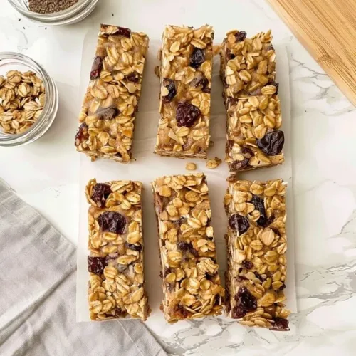 Homemade perfectly chewy granola bars with nuts and dried fruits