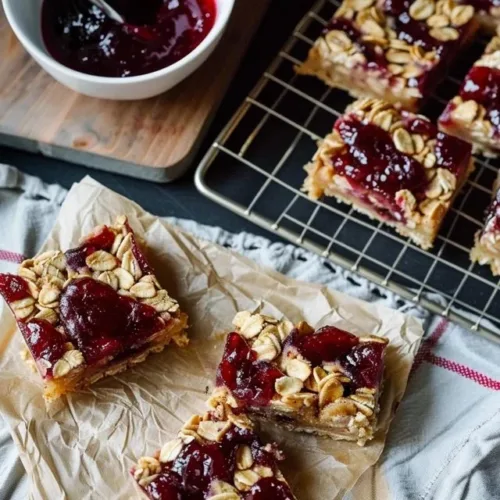 Sourdough breakfast oatmeal jam bars with fresh fruit and oats
