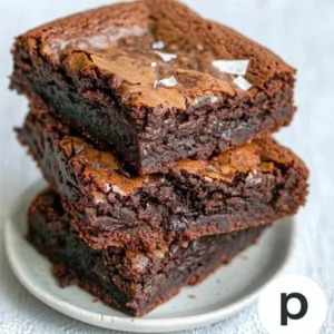 Deliciously rich brownie topped with chocolate drizzle on a plate