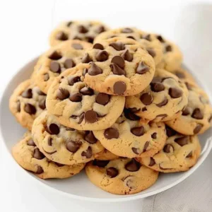 Freshly baked chocolate chip cookies on a cooling rack