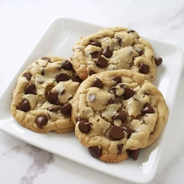 Freshly baked chocolate chip cookies on a cooling rack.
