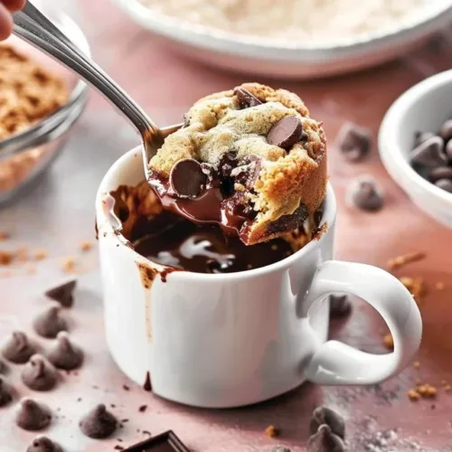 Delicious 1-minute mug cookie ready to enjoy in a microwave