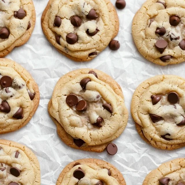 Delicious chocolate chip cookies freshly baked and cooling on a wire rack