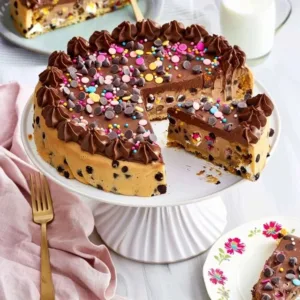 Delicious Chocolate Chip Cookie Cake with melted chocolate chips