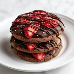Delicious chocolate covered strawberry cookies on a plate