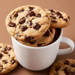 Easy chocolate chip cookie in a mug recipe with chocolate chunks