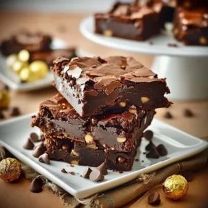 Fudgy sweet potato brownies topped with nuts and chocolate drizzle