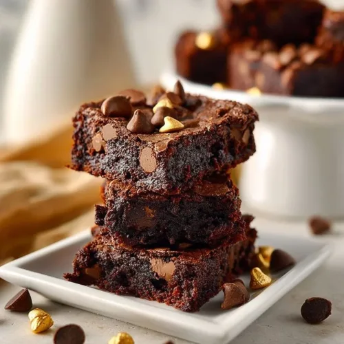 Healthy sweet potato brownies topped with chocolate drizzle on a wooden plate.