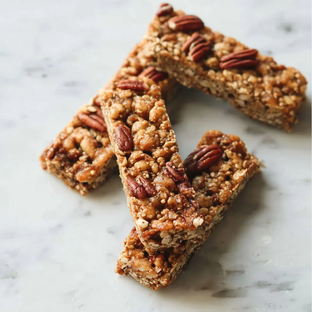 Homemade Maple Pecan Granola Bars with nuts and oats
