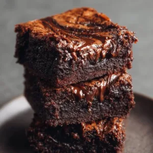 Nutella swirl fudgy brownies fresh out of the oven, rich chocolate dessert.