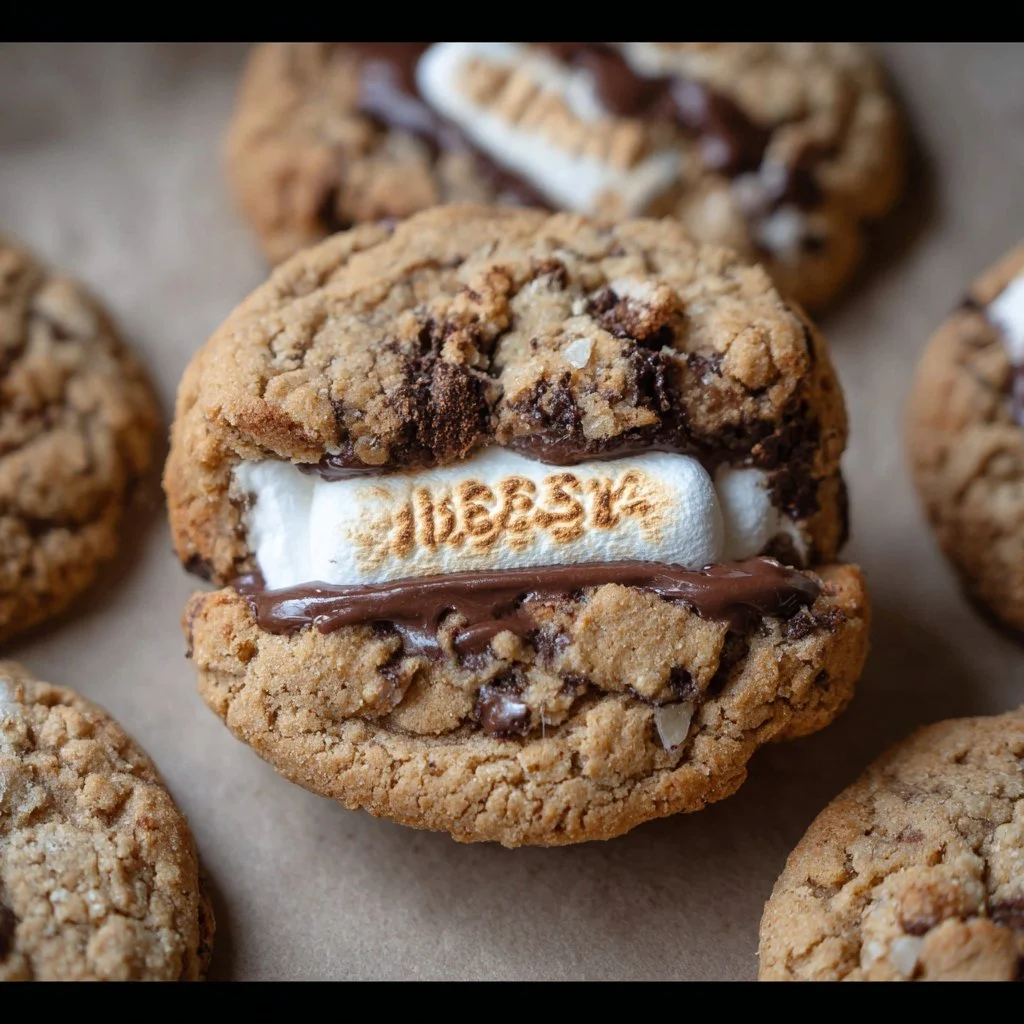 Delicious S'mores Cookies with chocolate, marshmallow, and graham crackers
