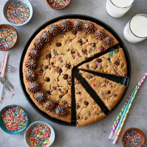Soft chocolate chip cookie cake with melting chocolate chips