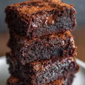 Fudgiest brownies served on a plate with chocolate drizzle